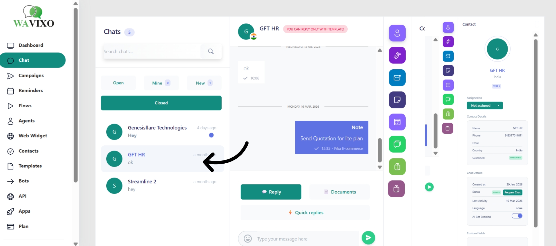 Select chat conversation